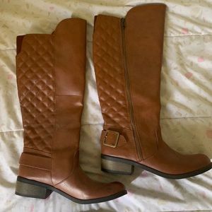 Cognac Quilted Fashion Riding Boots